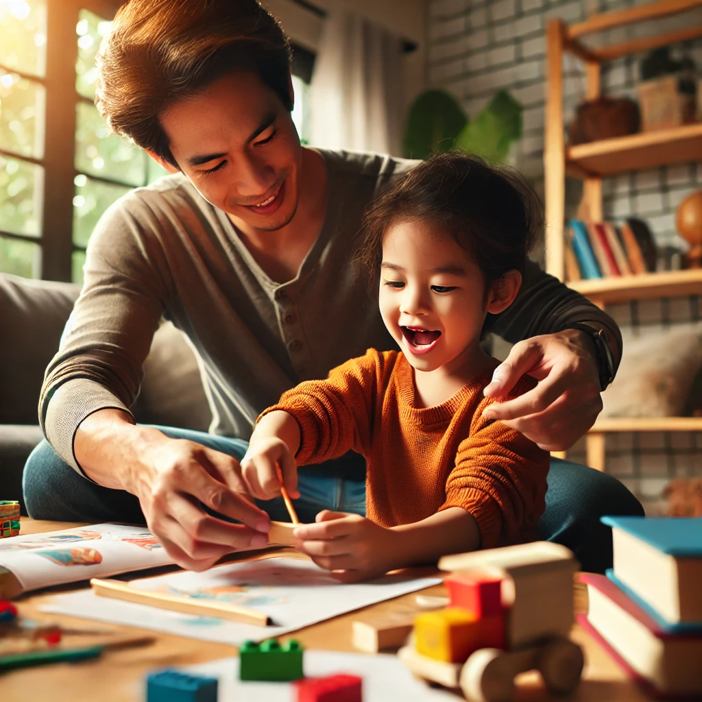 親が子どもをサポートしながら楽しく学ぶ様子